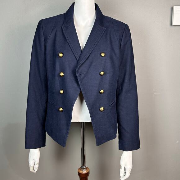 Banana Republic Blazer Jacket women's size 12 military blue gold buttons double - Picture 3 of 15